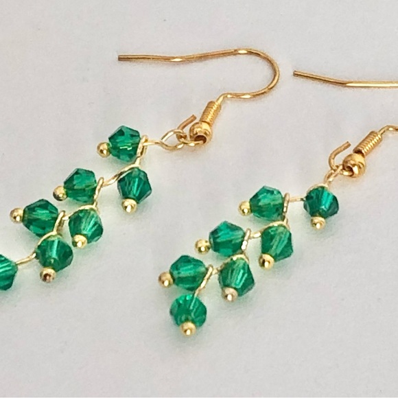 New Glass Crystal Sparkling Dangling Cascade Vine Handmade 18k gold plated hooks - Picture 5 of 8